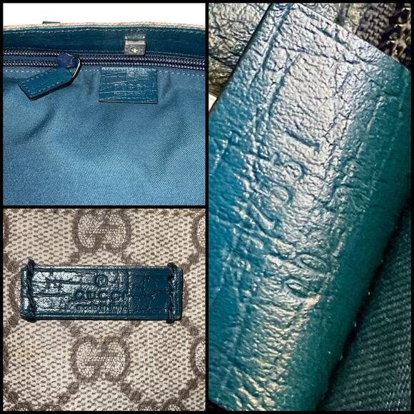Gucci GG Supreme Flat Vertical Tote with Teal Leather trim and accents - Picture 9 of 15